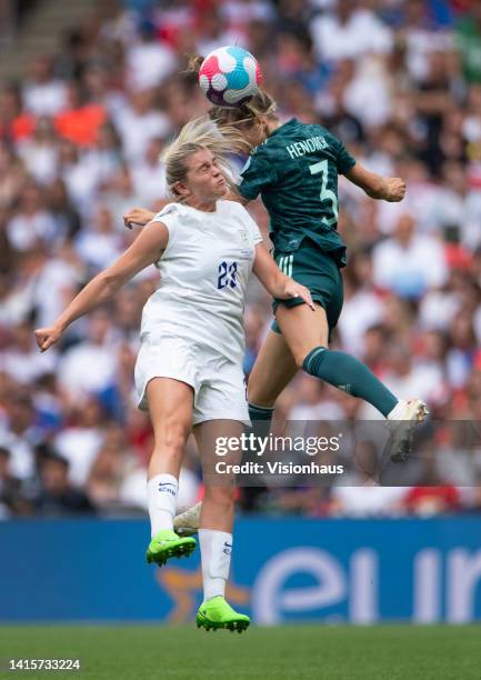 Alessia Russo of England and Kathrin-Julia Hendrich in action during the UEFA Women's Euro England 2022 final match between England and Germany at...