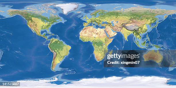 mapa mundial, las fronteras nacionales topographic - mapa en relieve fotografías e imágenes de stock