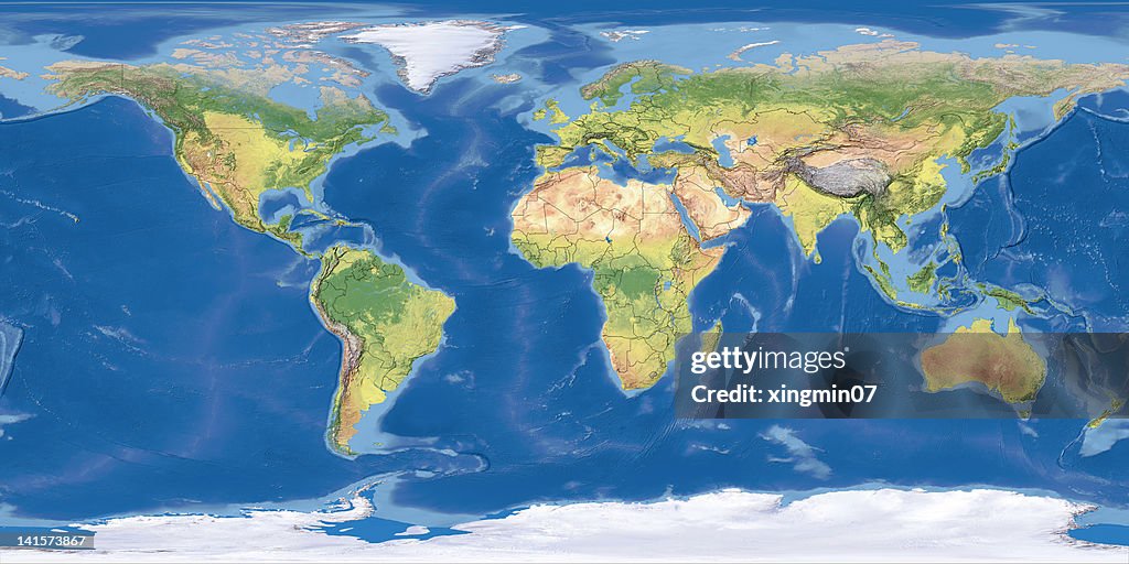 Mundo mapa Topographic, Fronteira
