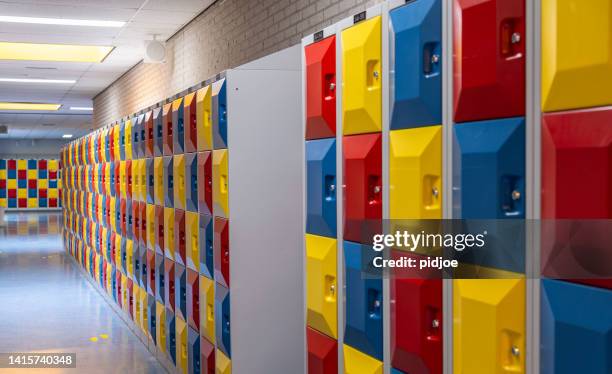 close-up of a row of school lockers - inside locker stock pictures, royalty-free photos & images