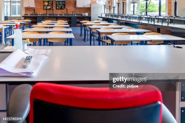 empty classroom. - classroom wide angle stock pictures, royalty-free photos & images
