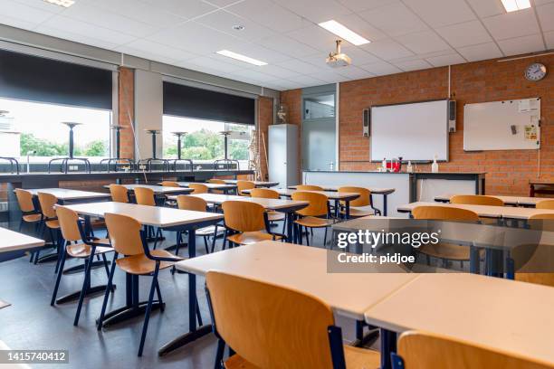 empty classroom. - classroom wide angle stock pictures, royalty-free photos & images