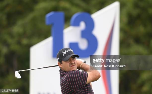 Hennie Du Plessis of South Africa plays his tee shot on. 13th hole during Day Two of the D+D Real Czech Masters at Albatross Golf Resort on August...