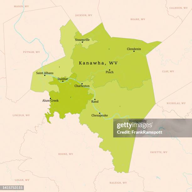 wv kanawha county vector map green - west-virginia-county-map stock illustrations