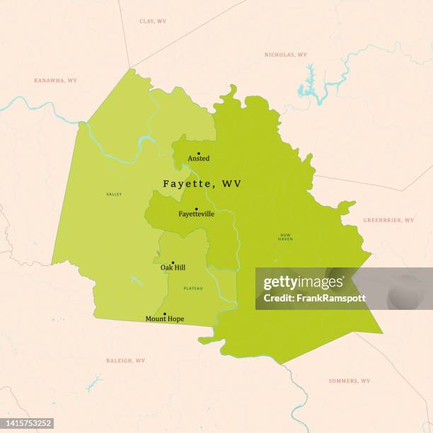 wv fayette county vector map green - west-virginia-county-map stock illustrations