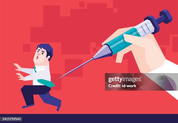 businessman escaping from vaccination - vaccine fear stock illustrations
