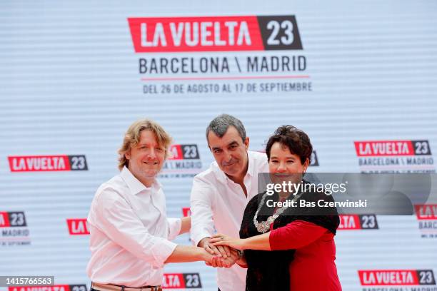 David Escudé of Spain, Barcelona City Councillor for Sports, Javier Guillén of Spain, Managing Director of La Vuelta and Sharon Dijksma of...