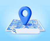 3D Location Folded Paper Map, Search Bar and Pin