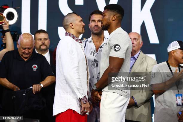 Oleksandr Usyk and Anthony Joshua face off during the Weigh-In for Oleksandr Usyk v Anthony Joshua Rage on the Red Sea event at King Abdullah Sports...