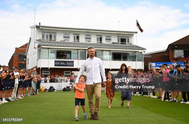 James Hildreth of Somerset makes their way through a guard of honour following their announcement to retire ahead of the Royal London One Day Cup...