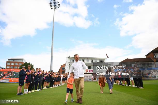 James Hildreth of Somerset makes their way through a guard of honour following their announcement to retire ahead of the Royal London One Day Cup...