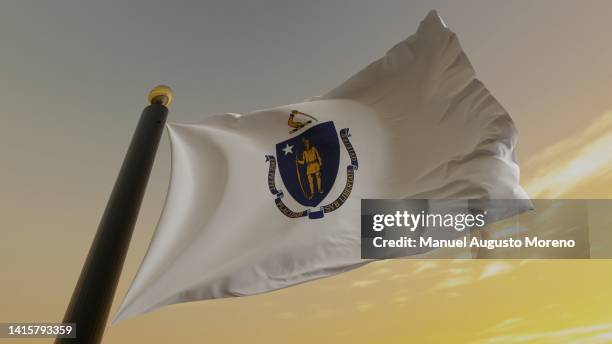 flag of the us state of massachusetts - cambridge union stock pictures, royalty-free photos & images