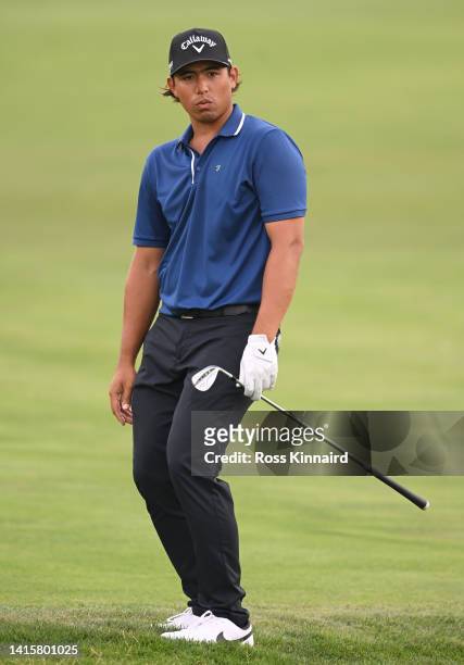 Gavin Green of Malaysia reacts to his approach shot on the fifth hole during Day Two of the D+D Real Czech Masters at Albatross Golf Resort on August...