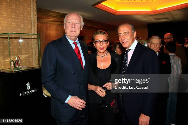 Prince Victor Emmanuel of Savoy, Princess Marina of Savoy and Fawaz Gruosi attend the De Grisogono Party at Park Hotel on February 17, 2007 in...