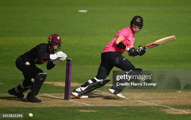 Ali Orr of Sussex plays a shot as James Rew of Somerset keeps during the Royal London One Day Cup match between Somerset and Sussex at The Cooper...