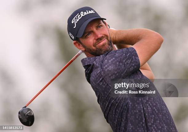 Scott Jamieson of Scotland plays his tee shot on the 17th hole during Day Two of the D+D Real Czech Masters at Albatross Golf Resort on August 19,...