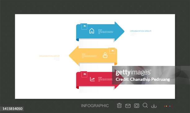 timeline infographics template with arrows, flowchart, workflow or process infographics, vector eps10 illustration, infographic, icons, steps - 3 pointer stock illustrations