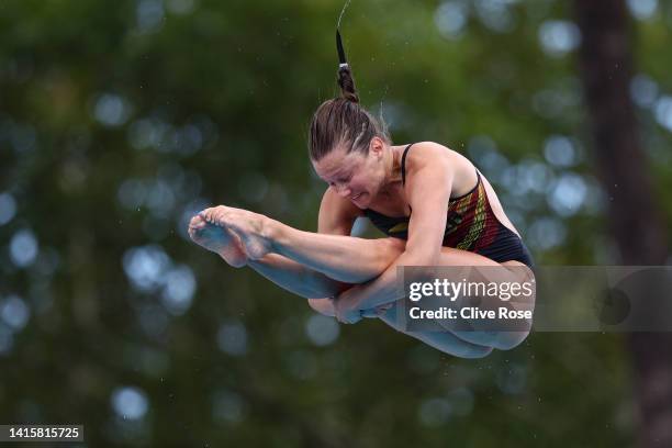 Tina Punzel of Germany competes in the Women's 3m Springboard Final on Day 9 of the European Aquatics Championships Rome 2022 at the Stadio del Nuoto...