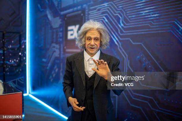 Humanoid robot, with a face resembling German physicist Albert Einstein, is on display during the 2022 World Robot Conference at Beijing Etrong...