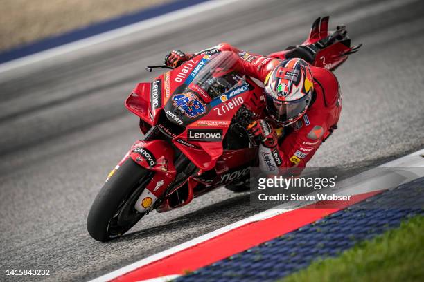 Jack Miller of Australia and Ducati Lenovo Team rides during the free practice of the CryptoDATA MotoGP of Austria at Red Bull Ring on August 19,...