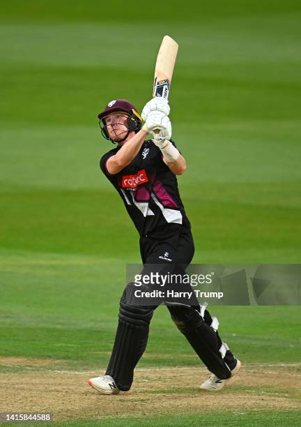 George Scott of Somerset plays a shot during the Royal London One Day Cup match between Somerset and Sussex at The Cooper Associates County Ground on...