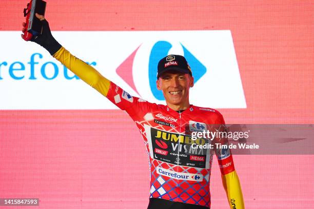 Robert Gesink of Netherlands and Team Jumbo - Visma celebrates winning the Red leader jersey on the podium ceremony after the 77th Tour of Spain...