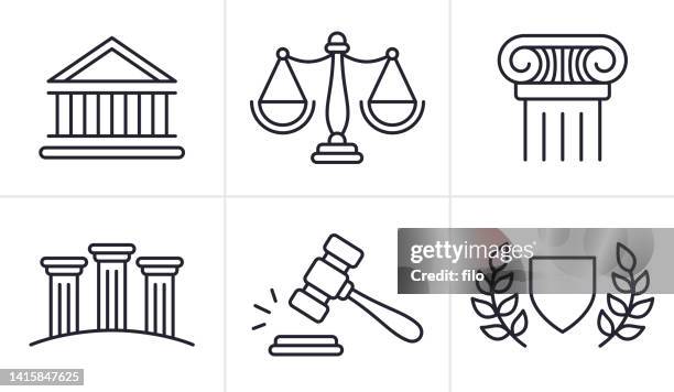 rechts- und justizrecht linie symbole und symbole - law stock-grafiken, -clipart, -cartoons und -symbole