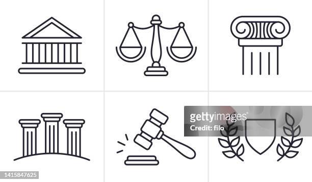 bildbanksillustrationer, clip art samt tecknat material och ikoner med legal and justice law line icons and symbols - courthouse
