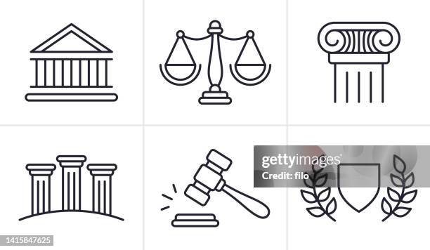 legal and justice law line icons and symbols - court house icon stock illustrations