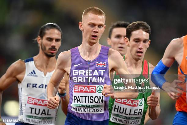 Ben Pattison of Great Britain competes during the Athletics - Men's 800m Semi Final 2 on day 9 of the European Championships Munich 2022 at...