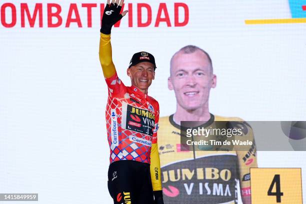 Robert Gesink of Netherlands and Team Jumbo - Visma celebrates winning most combative rider jersey on the podium ceremony after during the 77th Tour...