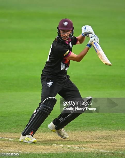 Jack Harding of Somerset plays a shot during the Royal London One Day Cup match between Somerset and Sussex at The Cooper Associates County Ground on...