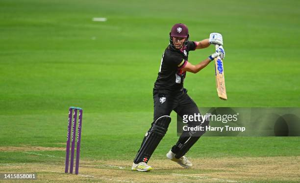Jack Harding of Somerset plays a shot during the Royal London One Day Cup match between Somerset and Sussex at The Cooper Associates County Ground on...