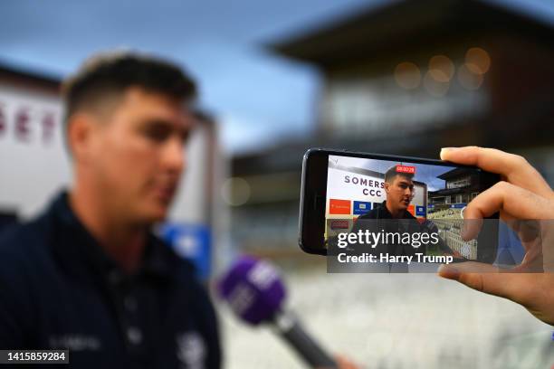 Matthew Renshaw of Somerset looks on as they are interviewed following the Royal London One Day Cup match between Somerset and Sussex at The Cooper...