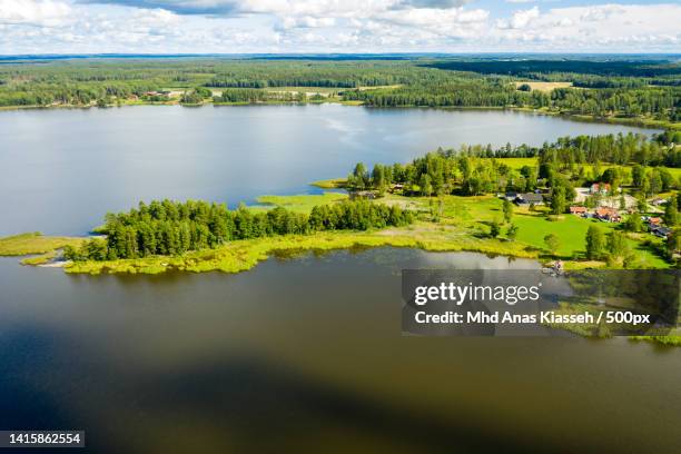 aerial view wide shot beautiful landscape sunset tropical beach sea in south thailand asia,karlstad,sweden - karlstad stockfoto's en -beelden