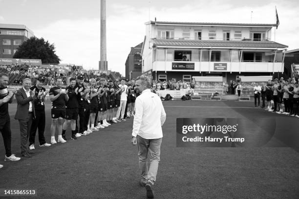 James Hildreth of Somerset makes their way through a guard of honour following their announcement to retire ahead of the Royal London One Day Cup...