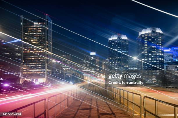 motion blur of business district office buildings - anamorphic lens flare stock pictures, royalty-free photos & images