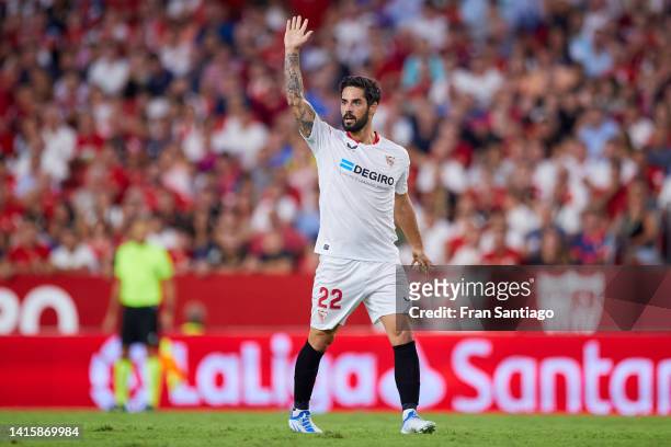 Isco Alarcon of Sevilla FC reacts during the LaLiga Santander match between Sevilla FC and Real Valladolid CF at Estadio Ramon Sanchez Pizjuan on...