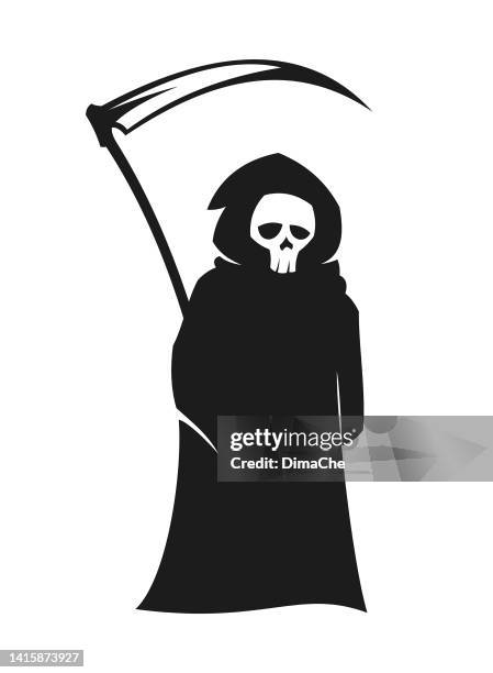 grim reaper silhouette. death character mascot holding scythe - angel tattoos stock illustrations