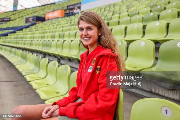Konstanze Klosterhalfen of Germany poses for a photo on day 9 of the European Championships Munich 2022 at Olympiapark on August 19, 2022 in Munich,...