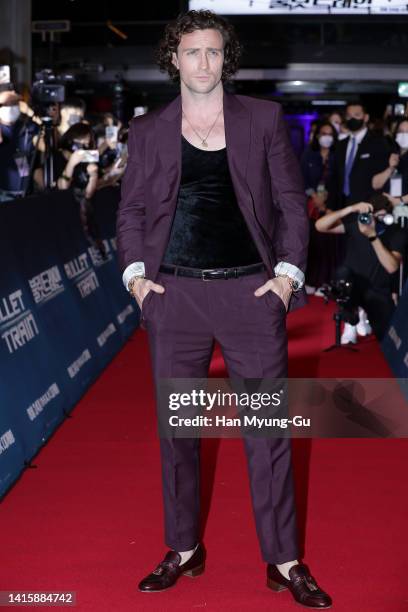 Actor Aaron Taylor-Johnson attends the "Bullet Train" premiere at Yongsan CGV on August 19, 2022 in Seoul, South Korea. The film will open on August...