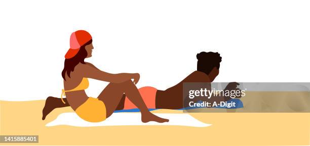 youthhanginatthebeach - black people in bathing suits stock illustrations