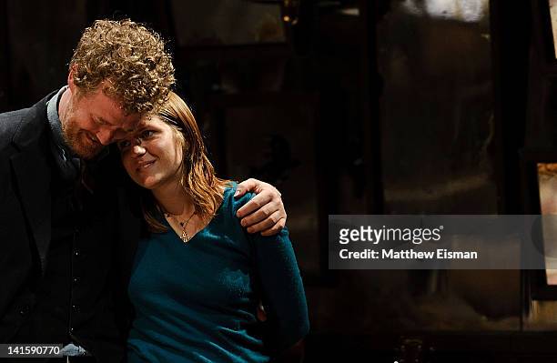 Musicians Glen Hansard and Marketa Irglova and cast take the opening night curtain call for "Once" Broadway premiere at The Bernard B. Jacobs Theatre...