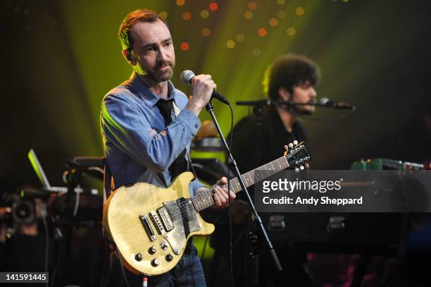 James Mercer and Richard Swift of The Shins perform on stage for KLRU-TV Austin City Limits Live at The Moody Theatre on March 18, 2012 in Austin,...