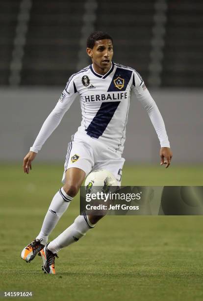 Sean Franklin of the Los Angeles Galaxy attacks against Toronto FC during a CONCACAF Champions League game at The Home Depot Center on March 14, 2012...