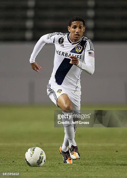 Sean Franklin of the Los Angeles Galaxy attacks against Toronto FC during a CONCACAF Champions League game at The Home Depot Center on March 14, 2012...