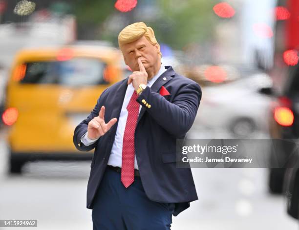 Donald Trump impersonator directs traffic outside Trump Tower in Manhattan on August 10, 2022 in New York City.