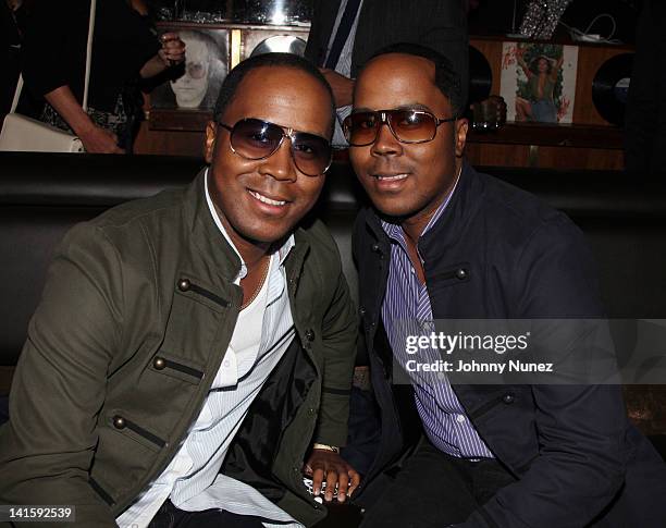 Von Boozier Twins attend Damon birthday celebration at Marquee on March 18, 2012 in New York City.