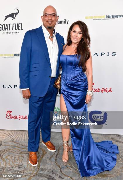 David Justice and Rebecca Villalobos attend the 2022 Harold and Carole Pump Foundation Gala at The Beverly Hilton on August 19, 2022 in Beverly...