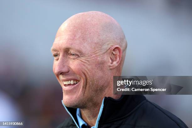 Cronulla Sharks head coach Craig Fitzgibbon looks on during the round 23 NRL match between the Manly Sea Eagles and the Cronulla Sharks at 4 Pines...